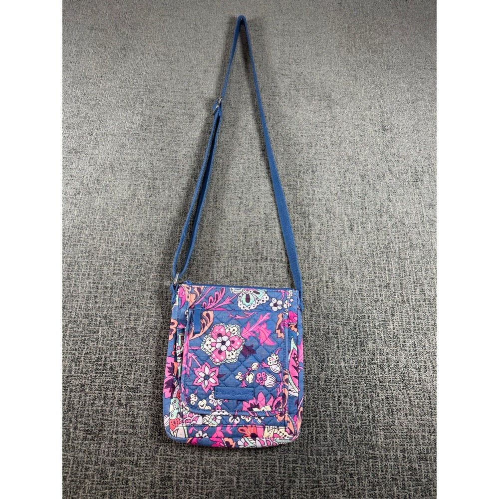 Vera Bradley Blue Floral Quilted Cotton Crossbody Bag with ID Window